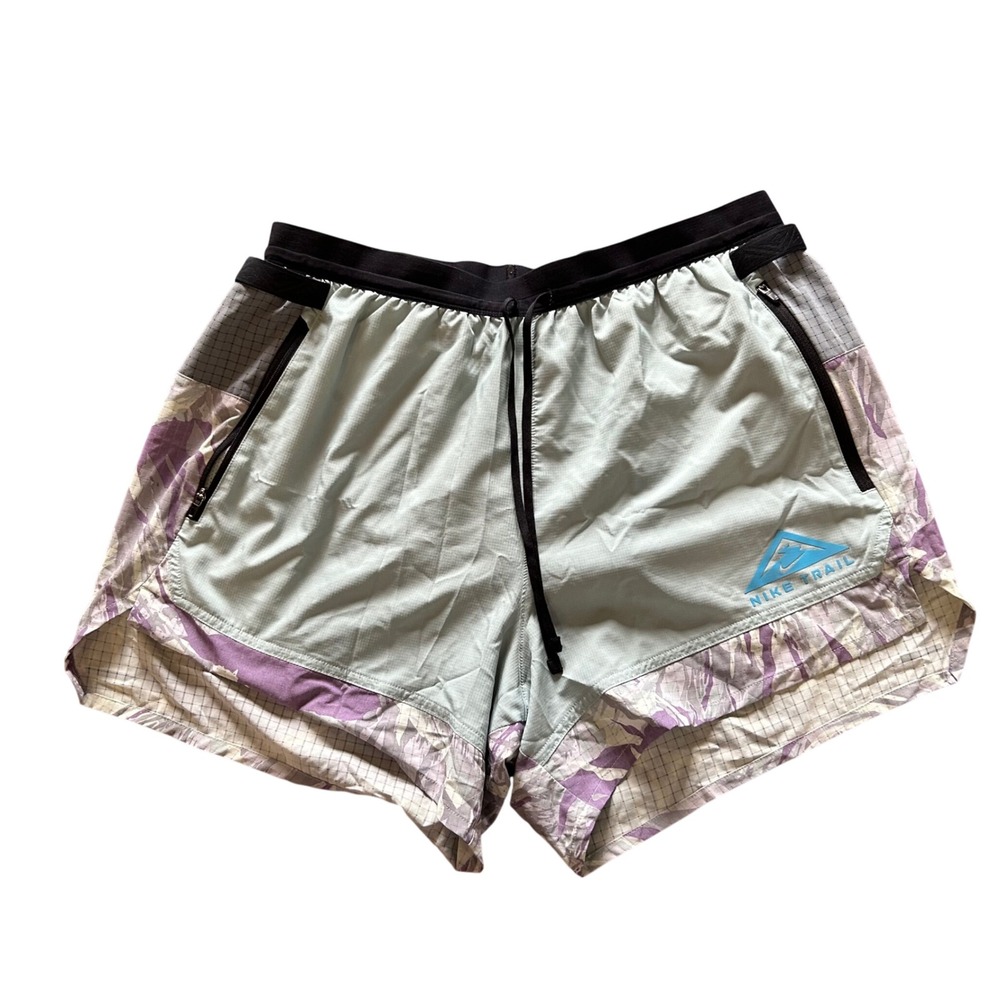 Nike Trail Running Shorts Mens Mint Purple Camo Dri-FIT Patchwork Large